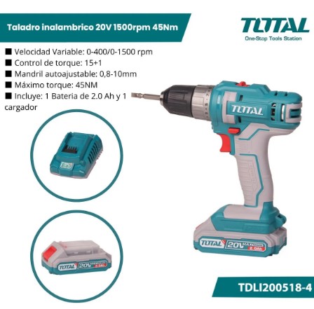TOTAL TALADRO ATORNILLADOR BATERIA 10 MM 20 VOLT - Imagen 8